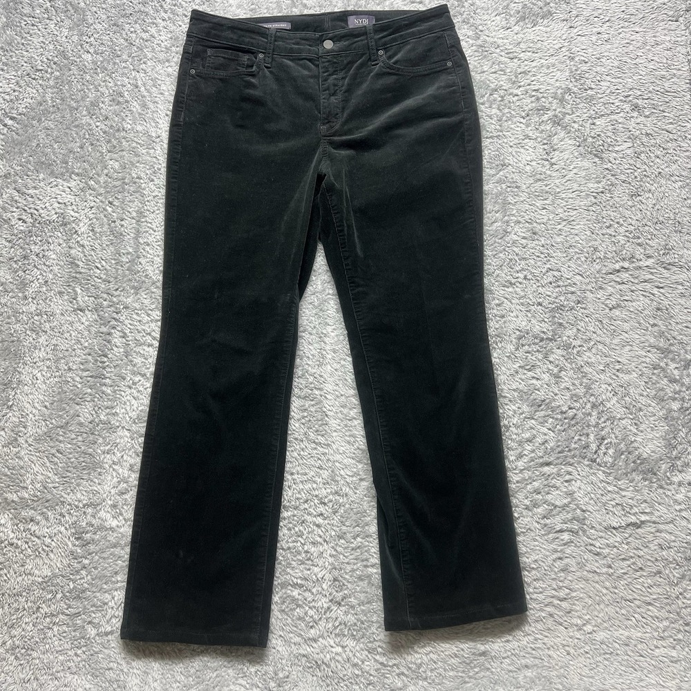 NYDJ Pants Womens 12 Black Marilyn Straight‎ Corduroy Mid Rise Lift Tuck Stretch